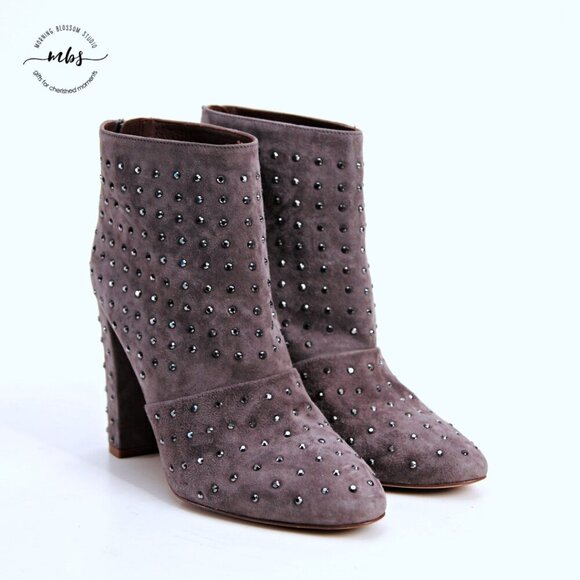 J. Crew Adele Suede Leather Studded Ankle Heel Boots Gray Women 8 - Picture 1 of 14
